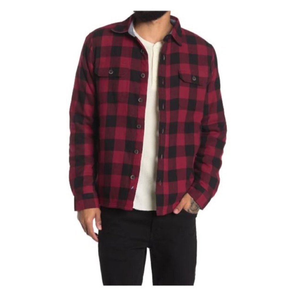 Tailor Vintage Mens Red Black Plaid Fleece Lined Flannel Shirt Jacket Sz L New